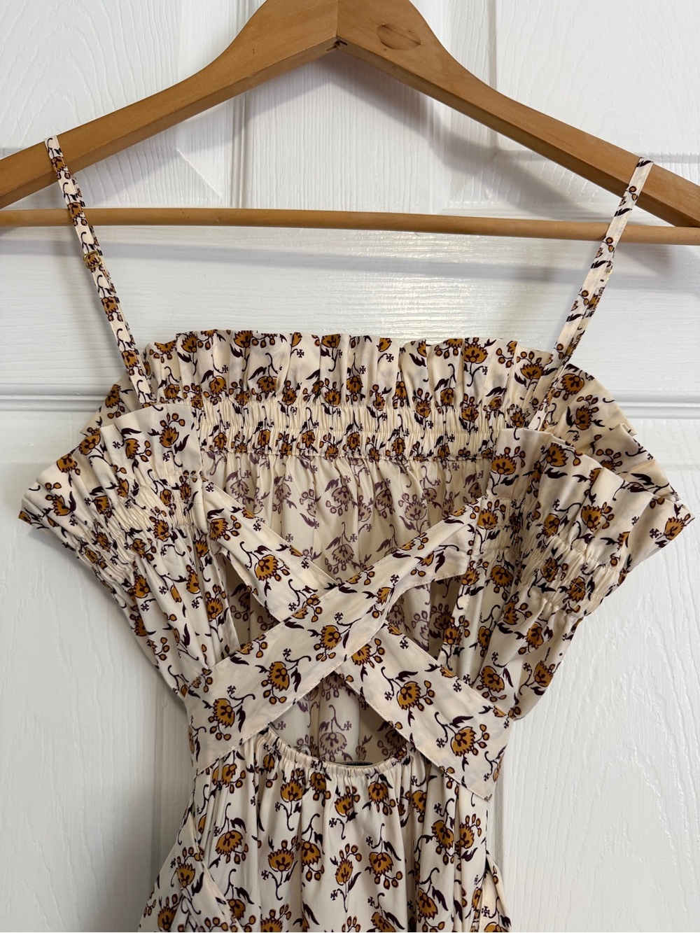 NWT. Tory Burch Cream and Brown Floral Midi Dress - Picture 6 of 13